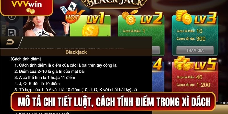 Mô tả chi tiết về luật chơi, cách tính điểm trong xì dách